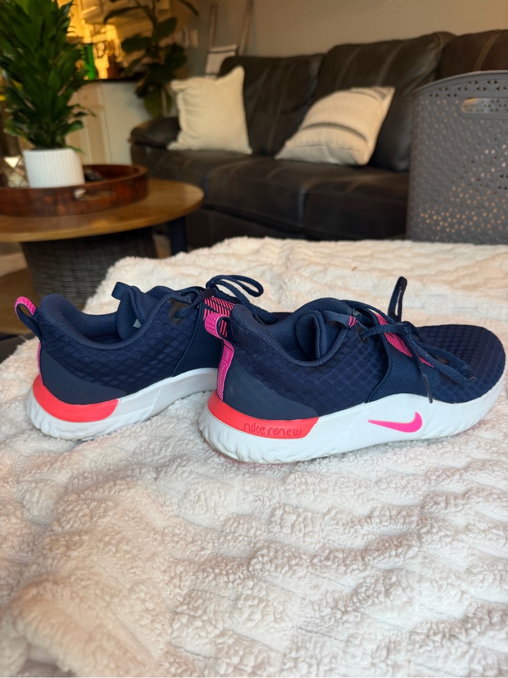 Nike Navy and Pink Women's Slip-On Sneakers - Picture 3 of 6